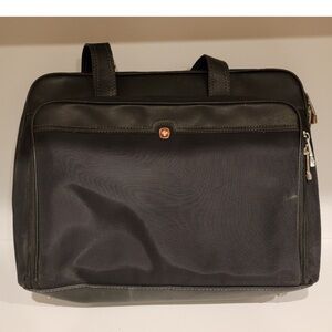 Swiss Tech Brand Laptop Tote Bag Black lined with bright pattern.